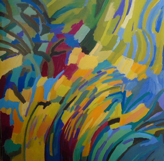 Oil on canvas painting by Lebanese artist Louma Rabah done in 2017 and measuring 100 x 100 cms