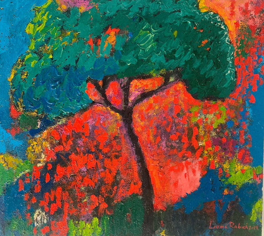 Oil on canvas painting by Lebanese artist Louma Rabah done in 2017 and measuring 60 x 60 cms