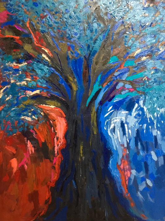 Oil on canvas painting by Lebanese artist Louma Rabah done in 2018 and measuring 140 x 100 cms
