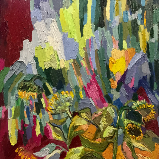 Oil on canvas painting by Lebanese artist Louma Rabah done in 2017 and measuring 75 x 75 cms